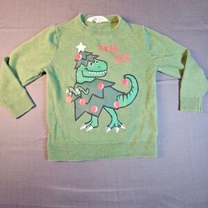 H&M Kids Green Tree Rex Christmas Dinosaur Holiday Sweatshirt Size 4-6 Years